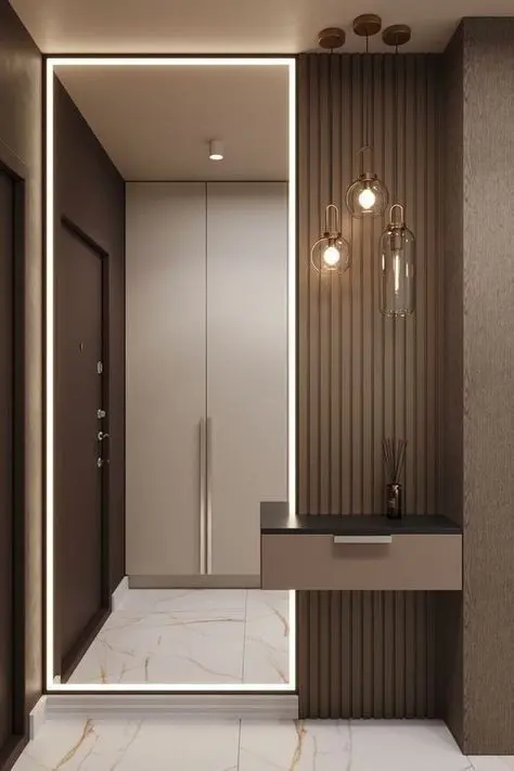 ديكور مرايا مدخل مع أرفف مضيئة